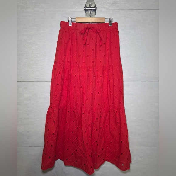 a new day Dresses & Skirts - A New Day Red Eyelet Tiered Maxi Skirt with Drawstring